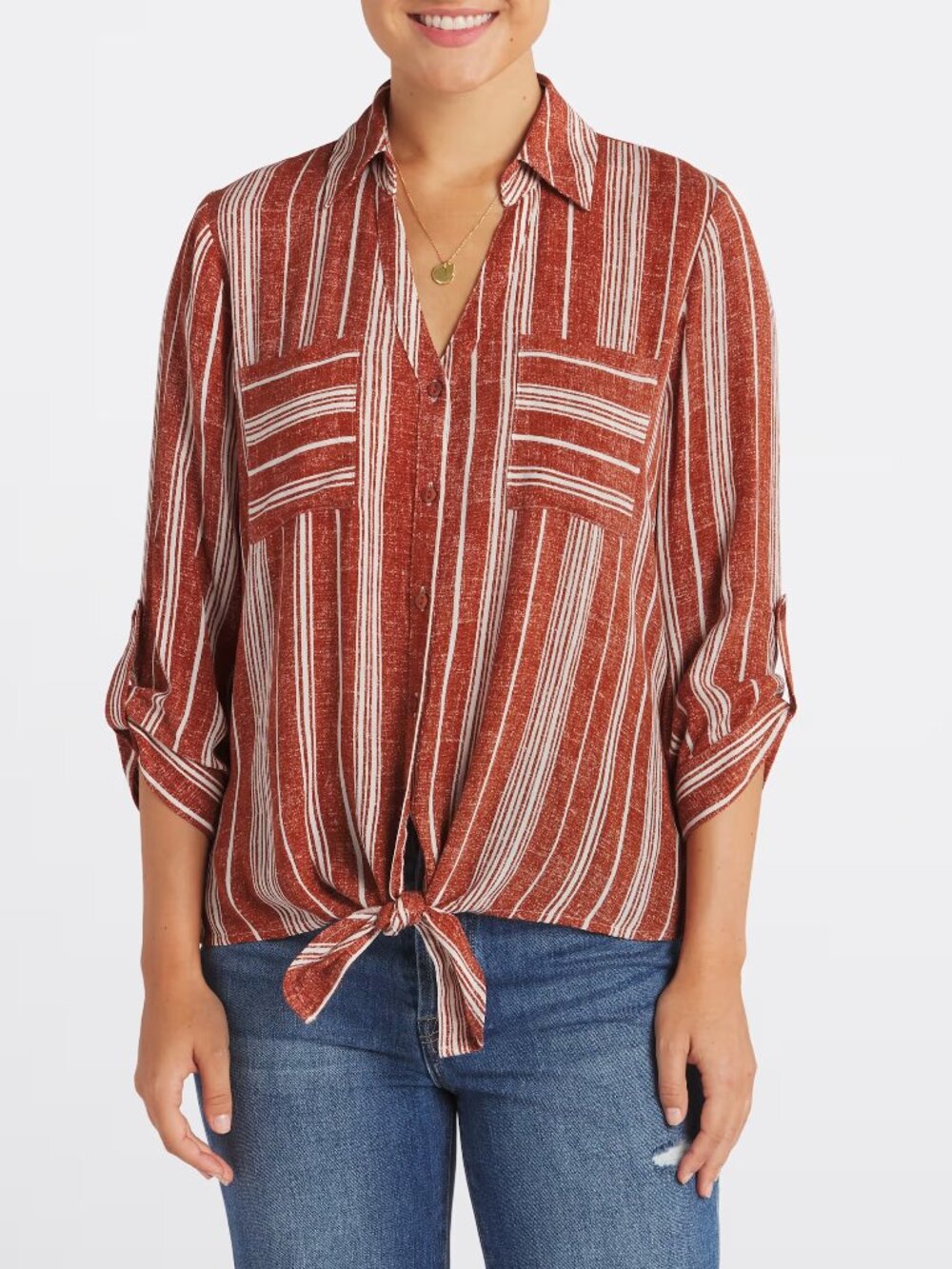 Fortune + Ivy Blake Tie Front Blouse, Size M